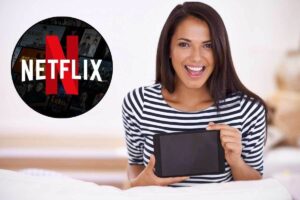 ragazza con tablet in mano e logo netflix